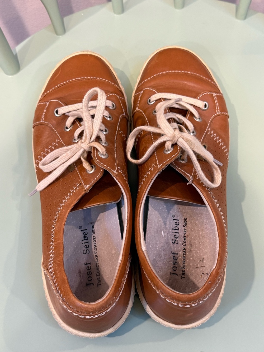 Josef Seibel Caspian Tan Brown Leather Lace-Up Sneakers Size 39 - Picture 7 of 8